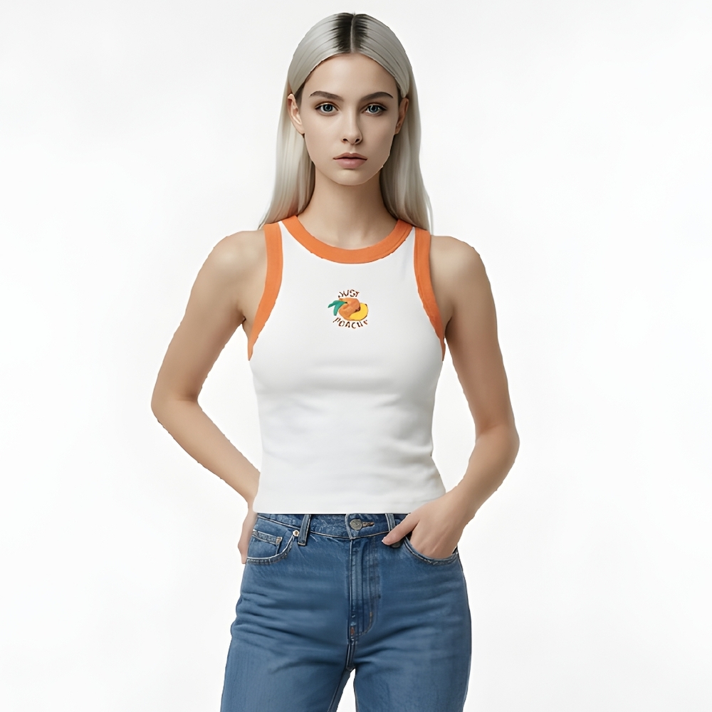 Old Navy Womens White and Orange Ribbed Just Peachy Tank - Size Small